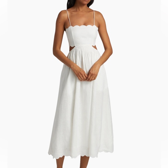 Zimmermann Rhiannon Scallop Linen Voile Midi Dress in White - Picture 1 of 16
